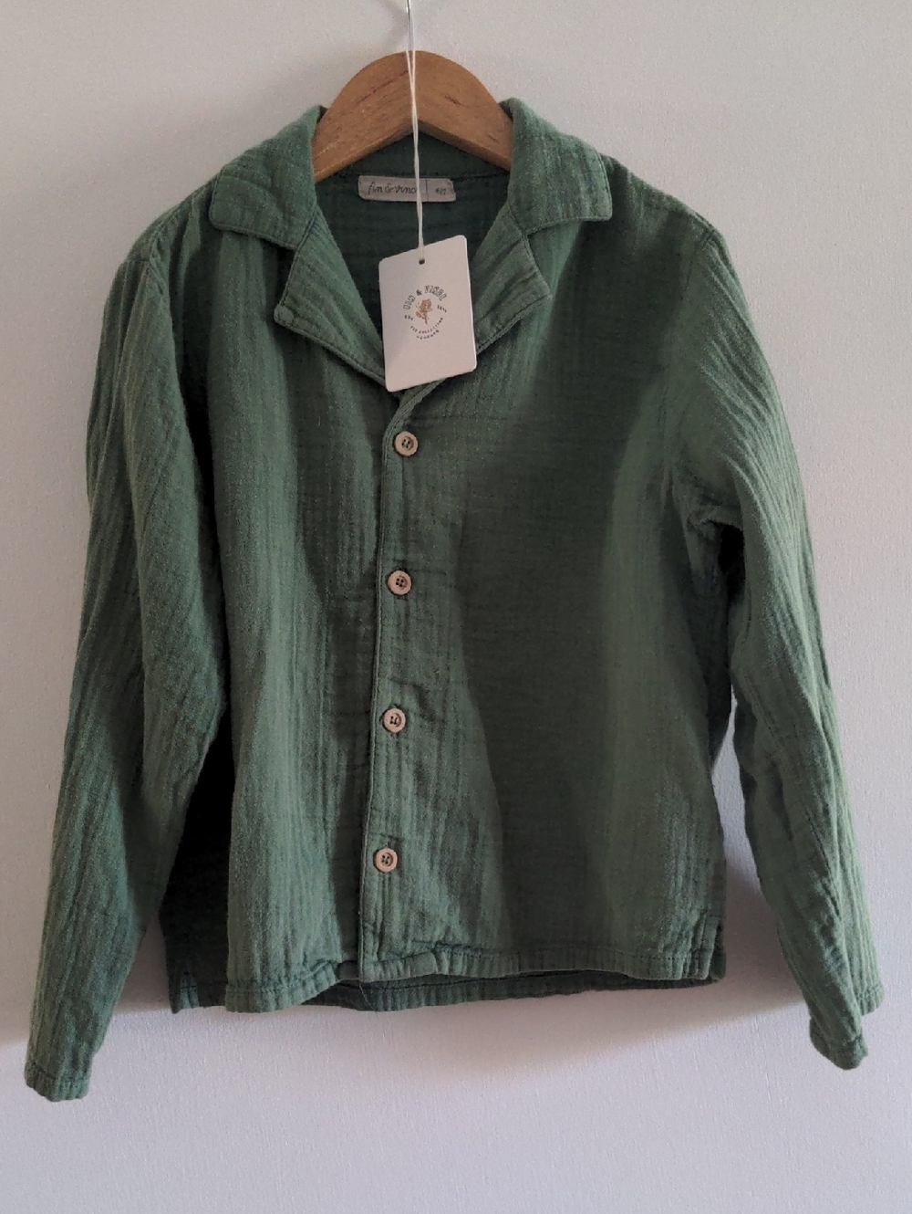 Fin & Vince 6/7 Years Ivy Green Button up Shirt Organic Cotton